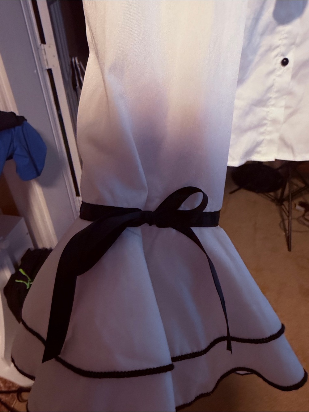 SHEIN White Ruffle Button-Down Blouse with Black Trim - Picture 7 of 11
